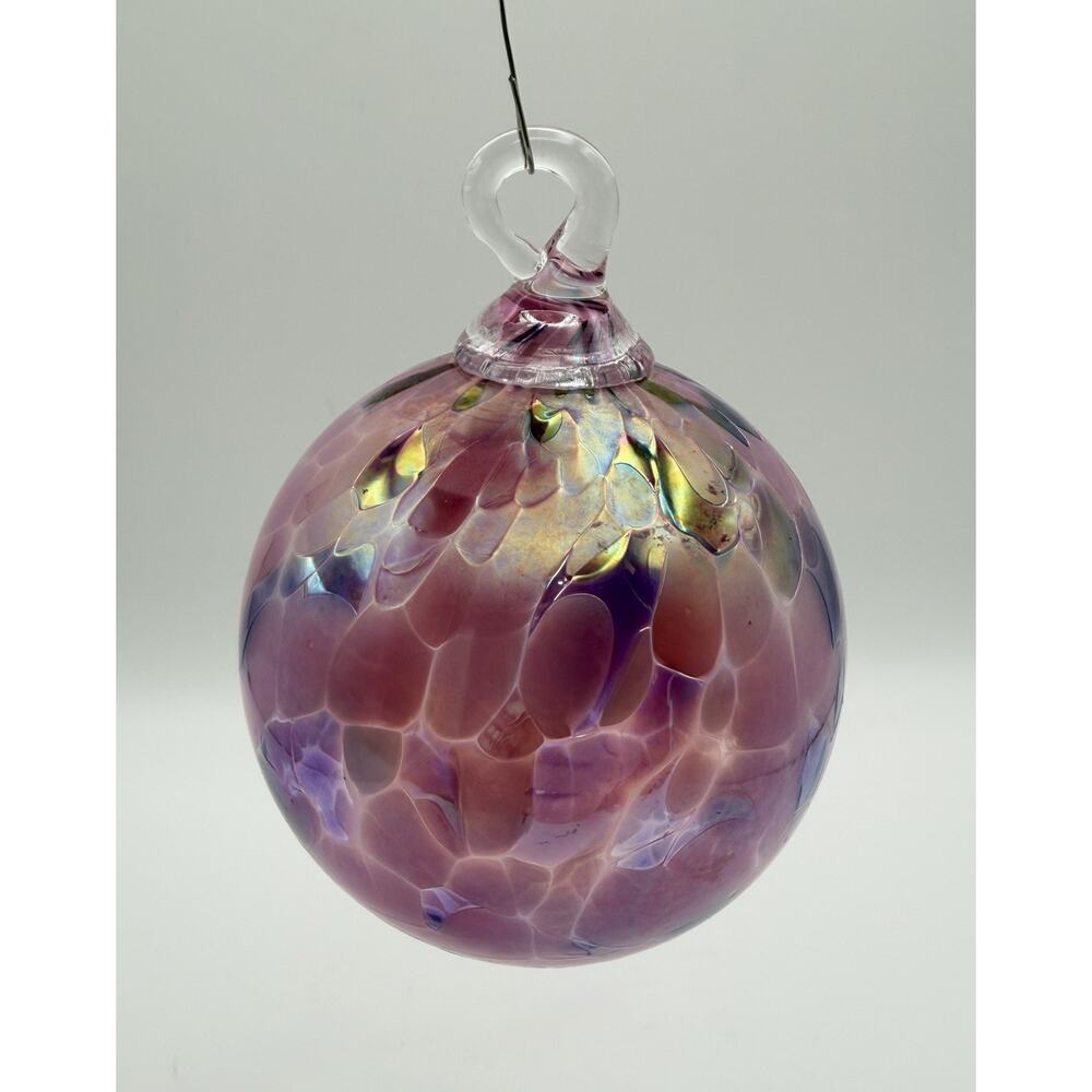 Glass Eye Studio Pink & Purple 4” Hand Blown Glass Ornament Orb Friendship Ball